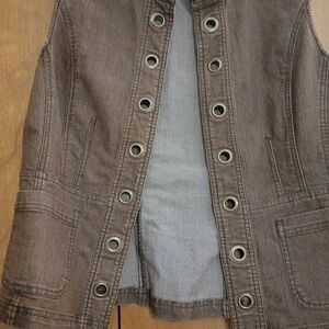 Brown Sleeveless Vest with Grommet Details